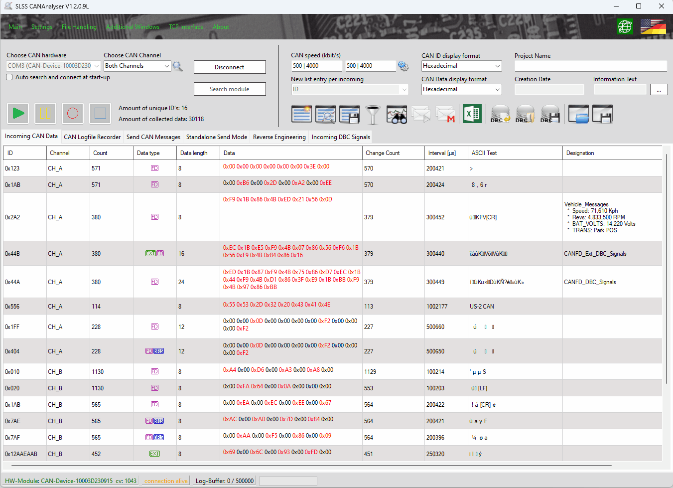 SLSS CANAnalyser Pro Software